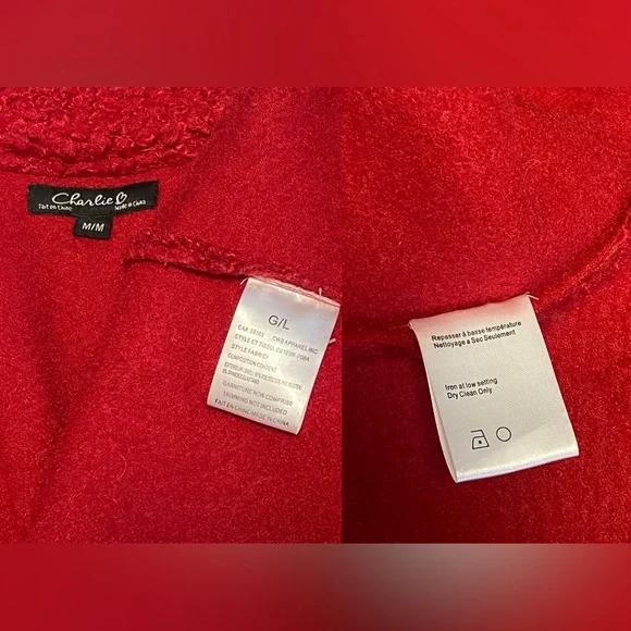 Charlie B Boucle Red Knit Jacket Coat Snap Front long sleeve stretch 60s Sz Med - Picture 13 of 16